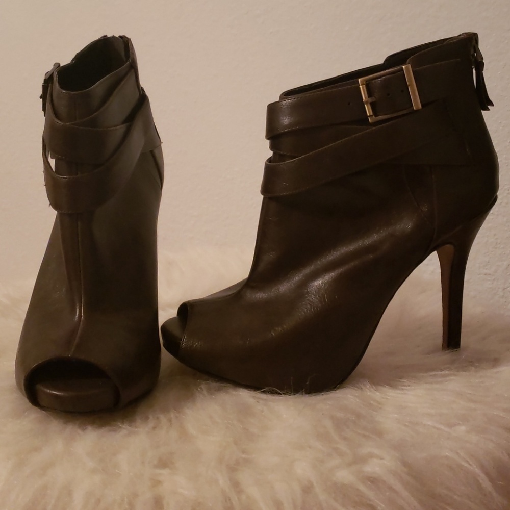 Brown peep-toe ankle boot